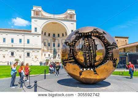 Vatican City - May 07, 2018: Sphere Within Sphere - Bronze Sculpture By Italian Sculptor Arnaldo Pom