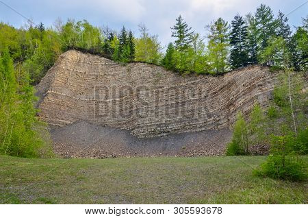 Beautiful Spring Mountain Landscape. Quarry N A Mountain Forest.