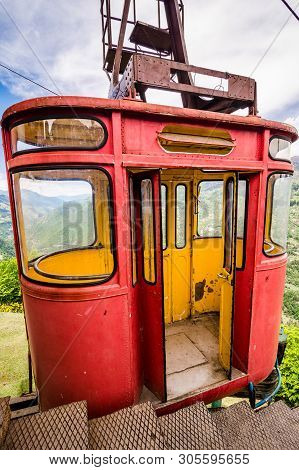 Khulo, Georgia - May 8, 2017. Old School Funicular Public Transportation Over Valley. Asia, Post-sov
