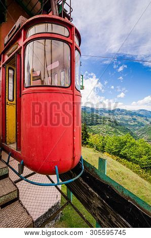 Khulo, Georgia - May 8, 2017. Old School Funicular Public Transportation Over Valley. Asia, Post-sov
