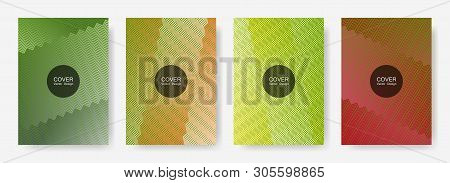 Zig Zag Lines Halftone Banner Templates Set, Vector Backgrounds For   Booklet Covers. Modern Zig Zag