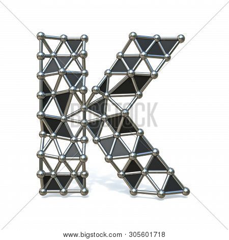 Wire Low Poly Black Metal Font Letter K 3d Render Illustration Isolated On White Background