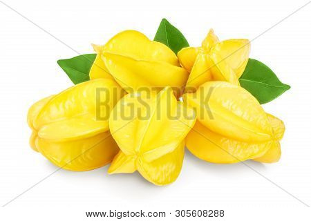 Carambola Or Star-fruit With Leaf Isolated On White Background