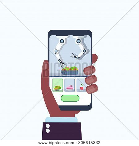 Human Hand Using Mobile Application Smart Handy Chef Robot Cooking Serving Food Kitchen Assistant Ro