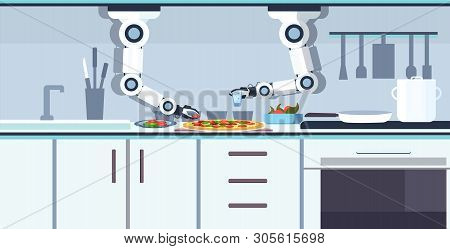 Smart Handy Chef Robot Preparing Tasty Pizza Robotic Assistant Innovation Technology Artificial Inte