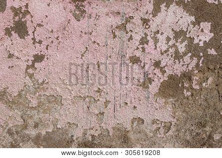 Concrete Old Wall Plaster And Paint Peeled Off Due To Mosture And Aged, Texture Or Background