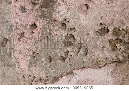 Concrete Old Wall Plaster And Paint Peeled Off Due To Mosture And Aged, Texture Or Background