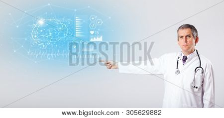 Middle aged neurologist showing the test result 