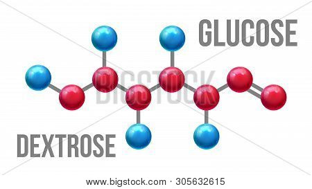 Glucose Dextrose Structure Molecular Model Vector. Color Glossy Blue And Red Atom Spheres Compound E