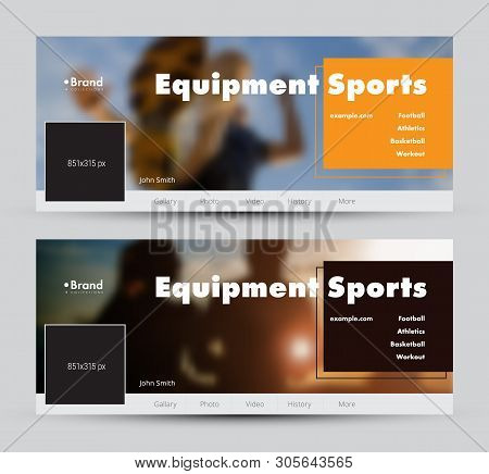 Templates Of Vector Banners For Social Networks With A Place For A Photo And A Color Square For Head
