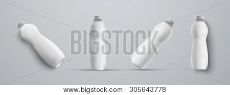Four Mockup Plastic White Bottle From Different Angles.
