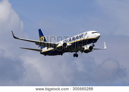 Borispol, Ukraine - June 07, 2019: Ei-gdm Ryanair Boeing 737-8as(wl) Aircraft On The Cloudy Sky Back