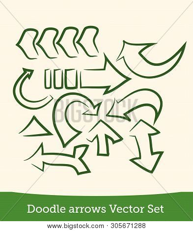Doodle Arrow Set Isolated On White Background. Vector
