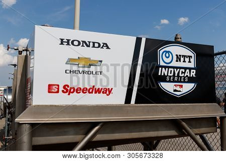 Indianapolis - Circa May 2019: Ntt Indycar Series Logo And Sponsors Honda, Chevrolet And Speedway. I