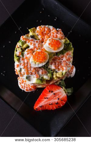 Round Salad Made Of Red Fish Potato And Avocado