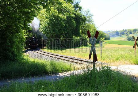 Steam Locomotive On The Way On The Strohgaeubahn Near Weissach In The Heckengaeu