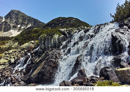 Waterfall And Sivrya Peak, Pirin Mountain, Bulgaria