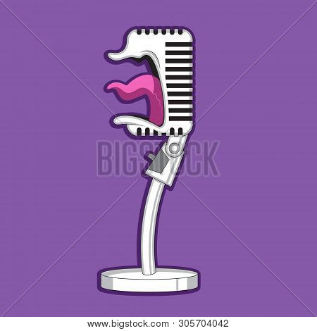 Cartoon Character Retro Microphone Screams, Sing. Vector Image. Eps