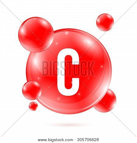 Creative Illustration Of Vitamin C. Ascorbic Acid Drop Pill Capsule. Nutrition Care. Art Design. Abs