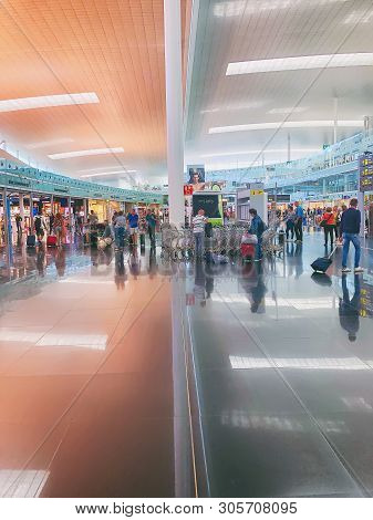 Barcelona, Spain - June 08, 2019. El Prat Josep Tarradellas Airport. Public Area At The Terminal T1.
