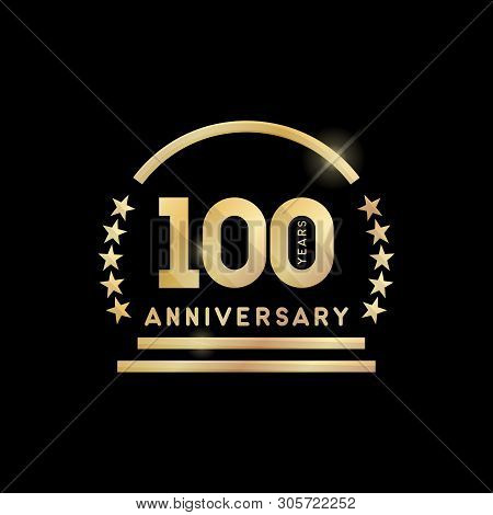 100th Year Anniversary Golden Emblem. Vector Icon.