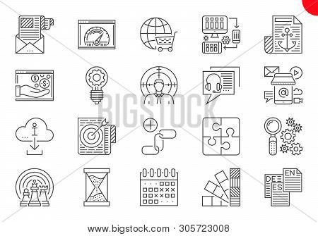 Seo Line Icons Set. Seo Related Vector Line Icons. Website And App Design And Development. Simple Mo
