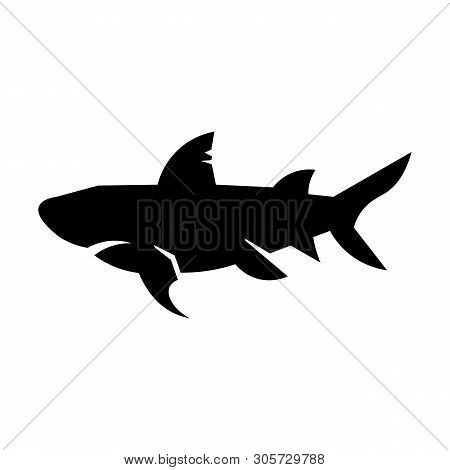 This Vector Image Shows A Shark Icon In Glyph Style. It Is Isolated On A White Background.