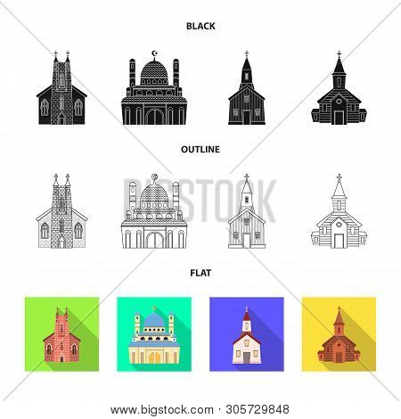 Vector Illustration Of Cult And Temple Symbol. Set Of Cult And Parish Stock Symbol For Web.