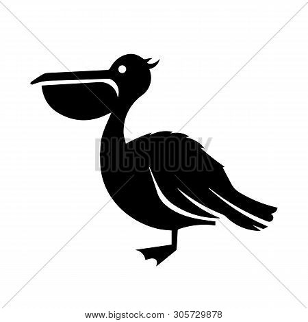 This Vector Image Shows A Pelican Icon In Glyph Style. It Is Isolated On A White Background.