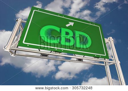 CBD Cannabidiol Marijuana Cannabis Road Freeway Highway Sign 3d Illustration