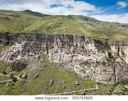 Famous Touristic Place To Vardzia Cave Monastery Excavated From Erusheti Mountain On The Left Bank O