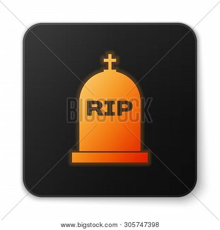 Orange Glowing Tombstone With Rip Written On It Icon Isolated On White Background. Grave Icon. Black