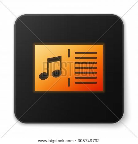 Orange Glowing Music Book With Note Icon Isolated On White Background. Music Sheet With Note Stave. 