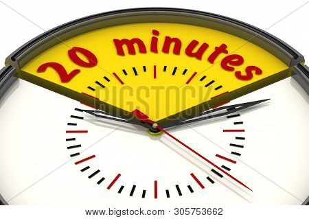 Twenty Minutes On The Clock. The Time Interval Of Twenty Minutes On The Analog Clock. Isolated. 3d I