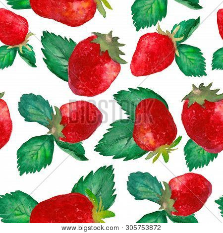 Strawberry Seamless Pattern.watercolor Art. Hand Made Illustration.