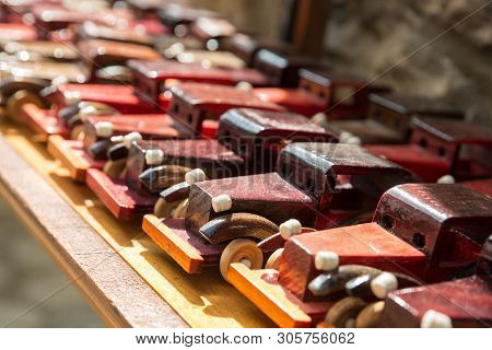 Souvenirs From Lagich. Wooden Toys, Retro Old Cars. Sale Of Souvenirs For Tourists.