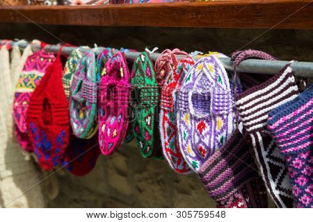 Souvenir Shop. Traditional Slipper In Lagich Village, Azerbaijan. Bazaar Sellers Hdndcrafted Items.