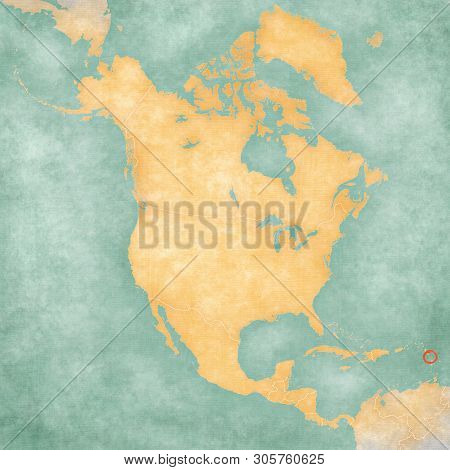 Martinique On The Map Of North America In Soft Grunge And Vintage Style, Like Old Paper With Waterco
