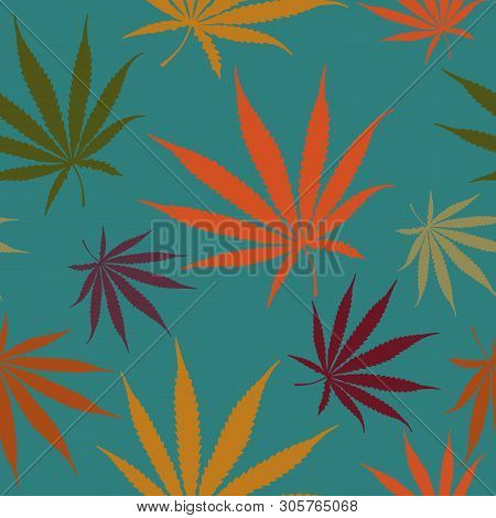 Cannabis Leaves Seamless Pattern,  Colorful Hemp Weed Leaves Surface Pattern, Marijuana Repeat Patte