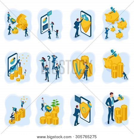 Isometric Concepts Of Investment, Deposit, Protection And Protection Of Money. For Website And Mobil