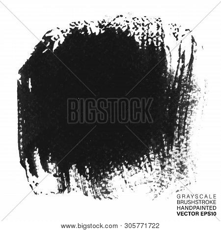 Grayscale Hand Painted Stroke. Vector Multicolor Artistic Stroke For Backdrop. Brush Painted Ink Spo