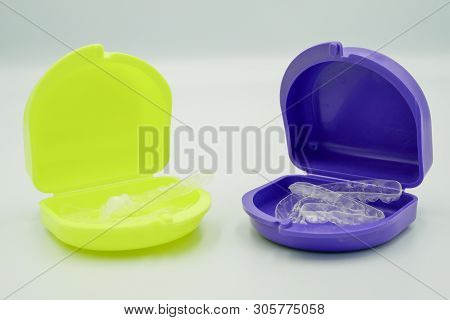 Clear Plastic Retainer Teeth In The Boxset, It's A New Technology Equipment For Orthodontist Give Th