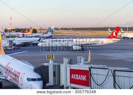 Antalya / Turkey - June 6, 2019: Airbus A321 From Turkish Airlines Stands On Airfield At Airport Ant