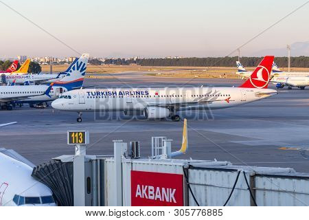Antalya / Turkey - June 6, 2019: Airbus A321 From Turkish Airlines Stands On Airfield At Airport Ant