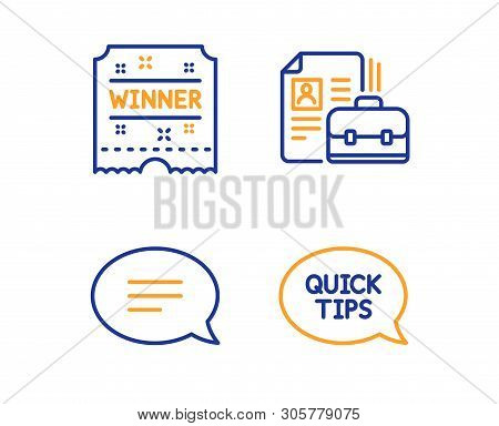 Chat, Winner Ticket And Vacancy Icons Simple Set. Quickstart Guide Sign. Speech Bubble, Carousels Aw