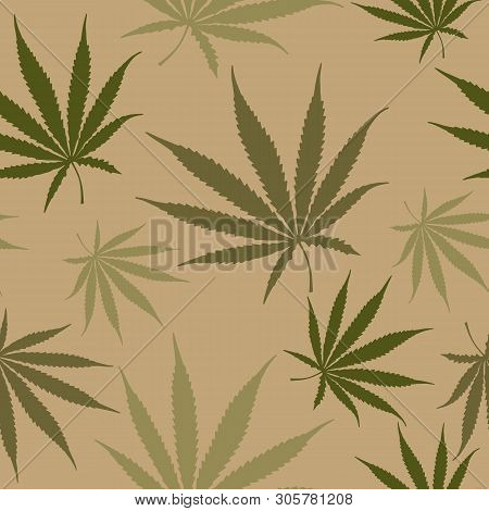 Green Cannabis Leaves Seamless Pattern, Hemp Weed Leaves Surface Pattern, Marijuana Repeat Pattern B