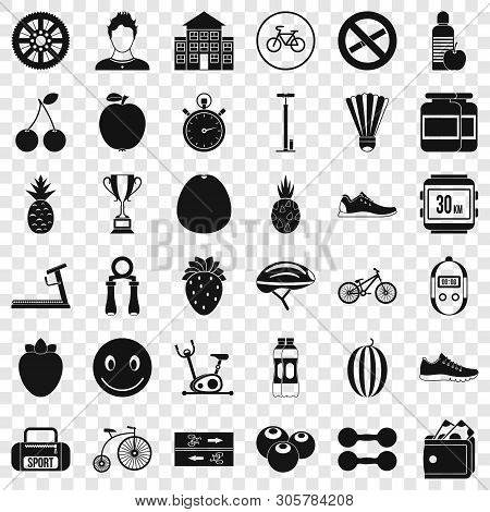 Dumpbell Icons Set. Simple Style Of 36 Dumpbell Vector Icons For Web For Any Design
