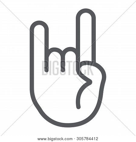 Rock And Roll Sign Line Icon, Music And Hand, Heavy Metal Gesture Sign, Vector Graphics, A Linear Pa