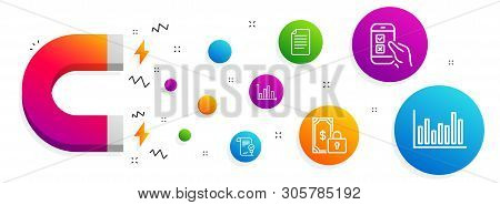 Magnet Attracting. File, Diagram Graph And Approved Agreement Icons Simple Set. Mobile Survey, Priva