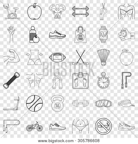 Fitbody Icons Set. Outline Style Of 36 Fitbody Vector Icons For Web For Any Design